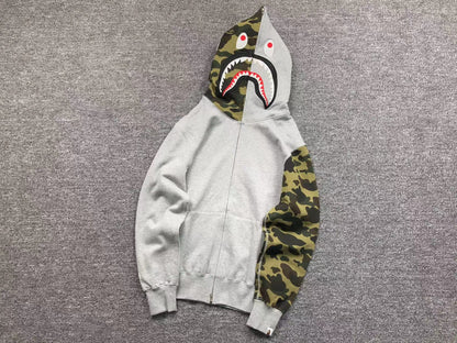 BAPE GREEN CAMO FULL ZIP HOODIE GREY - Vanté®