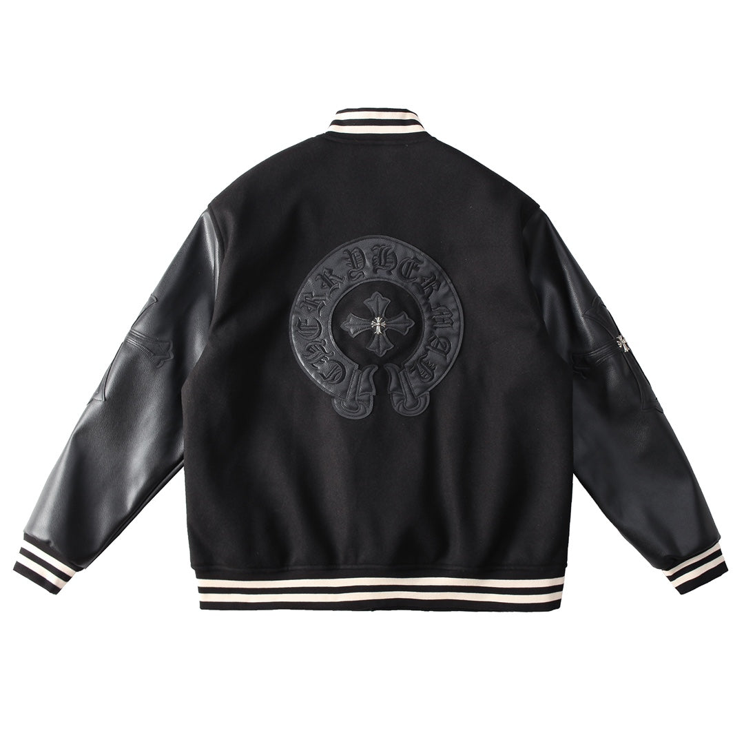 CHROME HEARTS HORSE SHOE LOGO VARSITY JACKET BLACK - Vanté®