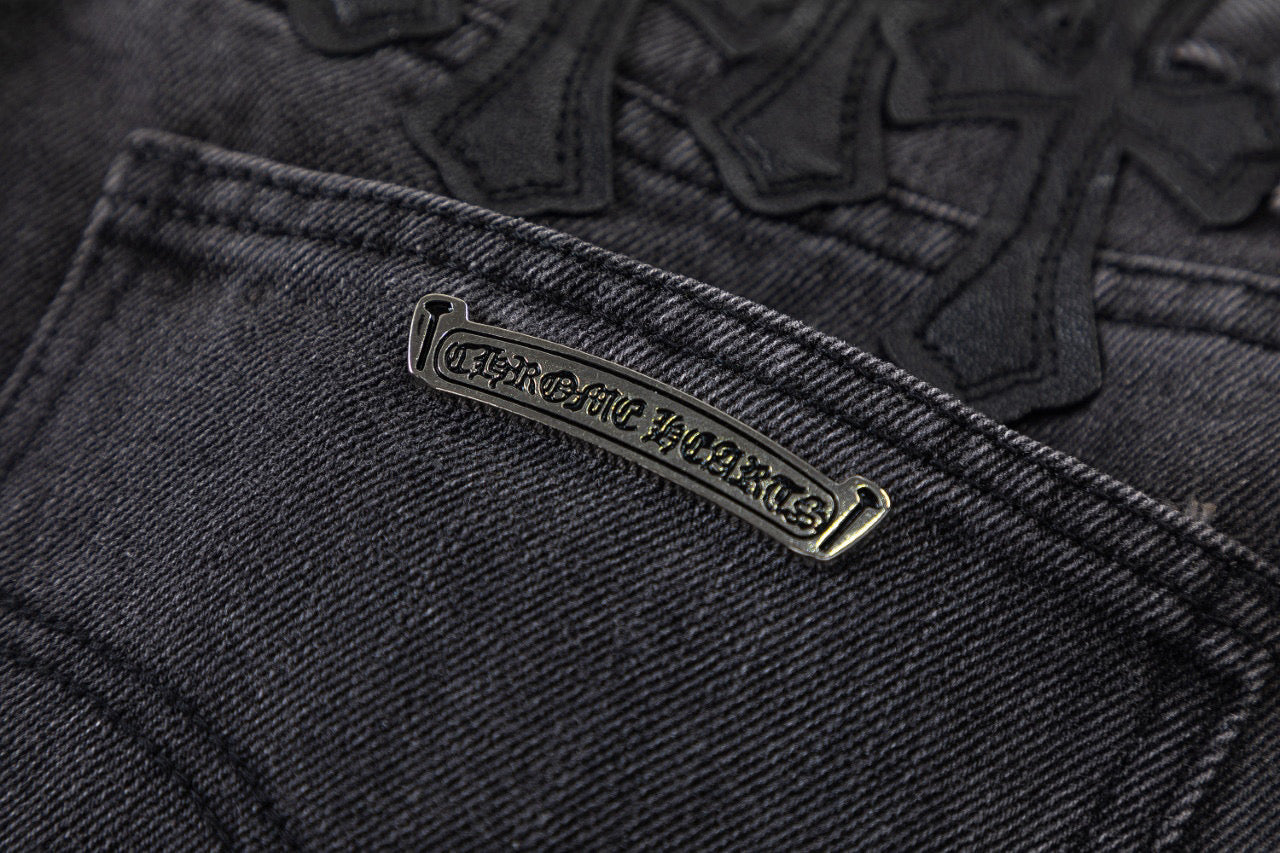 CHROME HEARTS BROWN CROSS PATCH JEANS BLACK - Vanté®