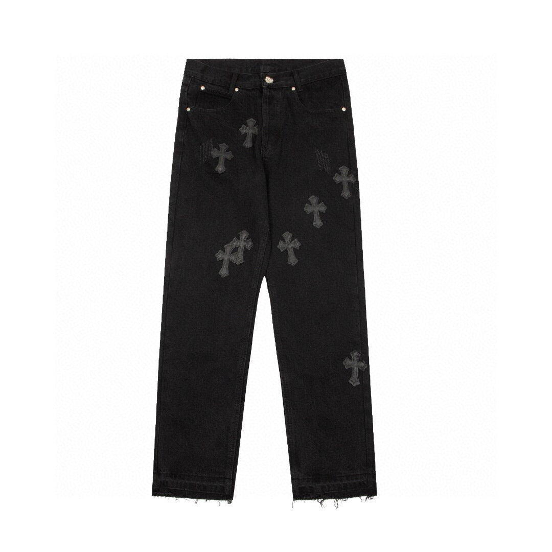 CHROME HEARTS BLACK CROSS PATCH JEANS BLACK - Vanté®
