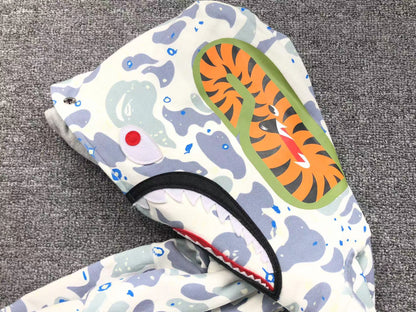 BAPE SPACE CAMO DOUBLE SHARK FULL ZIP HOODIE WHITE - Vanté®