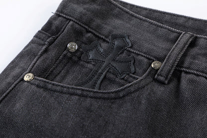 CHROME HEARTS BROWN CROSS PATCH JEANS BLACK - Vanté®