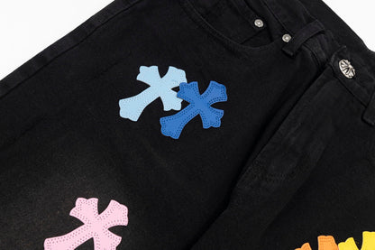 CHROME HEARTS MULTICOLOR CROSS PATCH JORTS BLACK - Vanté®