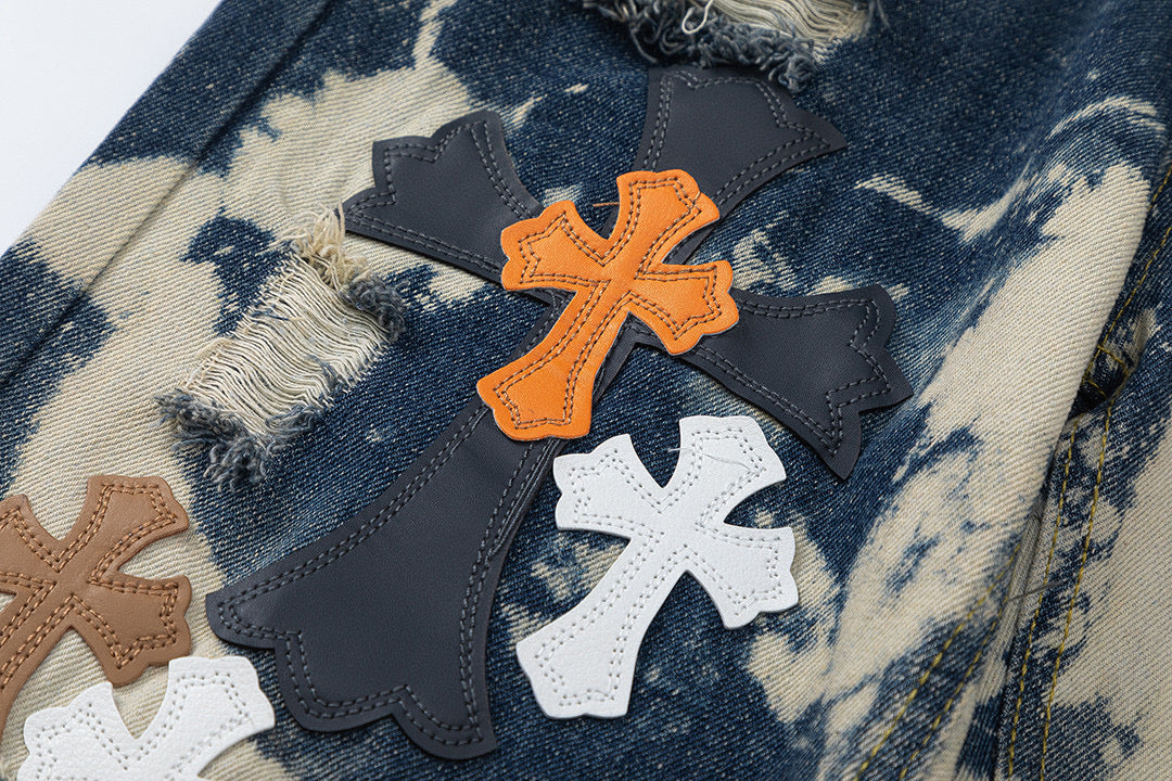 CHROME HEARTS TIE DYE WHITE ORANGE CROSS PATCH JEANS - Vanté®