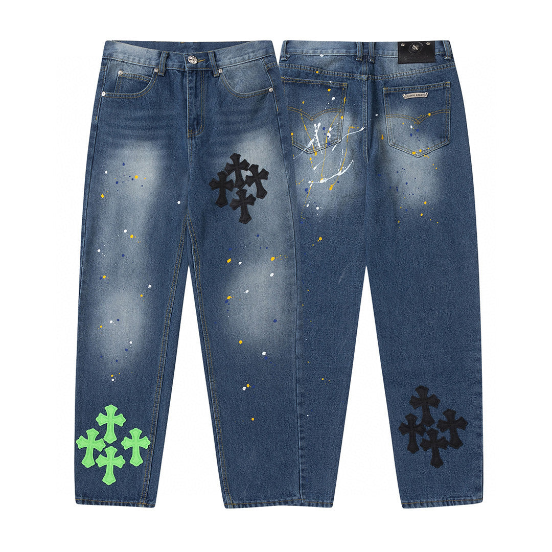 CHROME HEARTS GREEN CROSS PATCH JEANS DENIM - Vanté®
