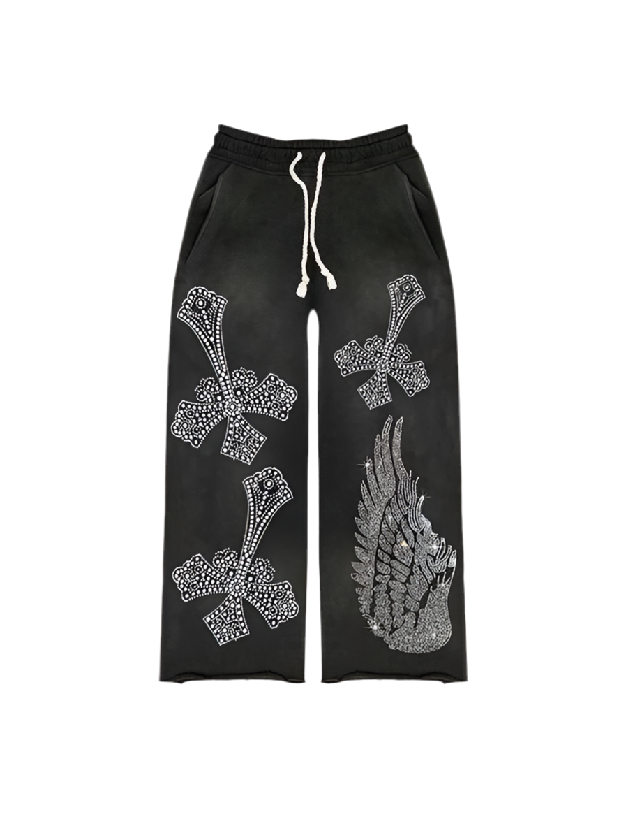 5 ★ Rhinestone ‘Falling Cross’ Sweatpants - Vanté®