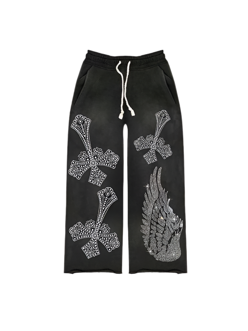 5 ★ Rhinestone ‘Falling Cross’ Sweatpants - Vanté®