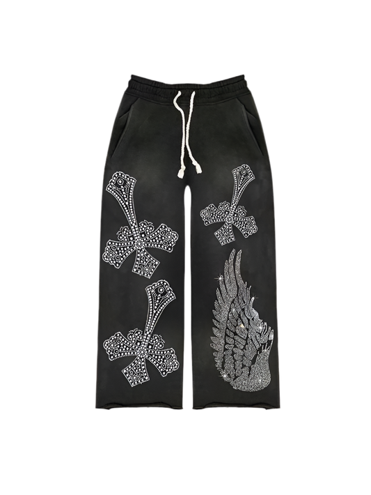 5 ★ Rhinestone ‘Falling Cross’ Sweatpants - Vanté®