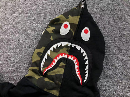 BAPE GREEN CAMO FULL ZIP HOODIE BLACK - Vanté®