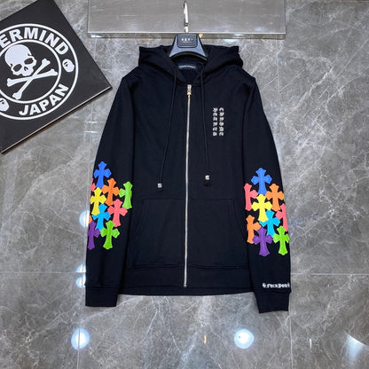 CHROME HEARTS MULTICOLOR CROSS PATCH ZIPPER HOODIE BLACK - Vanté®