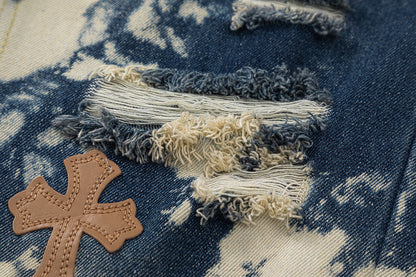 CHROME HEARTS TIE DYE WHITE ORANGE CROSS PATCH JEANS - Vanté®