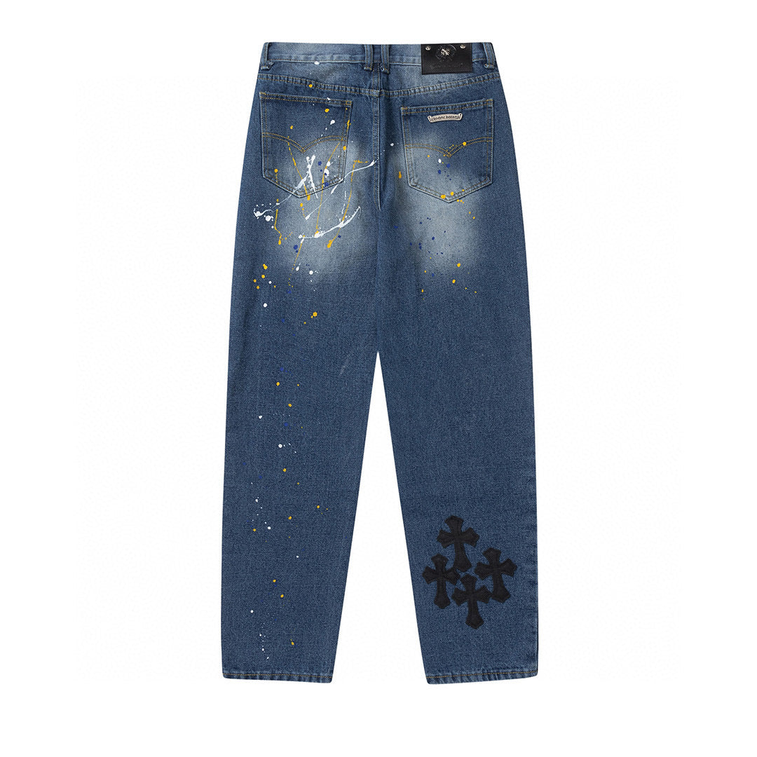 CHROME HEARTS GREEN CROSS PATCH JEANS DENIM - Vanté®