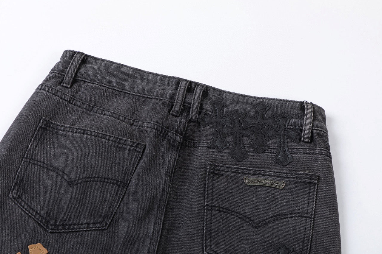 CHROME HEARTS BROWN CROSS PATCH JEANS BLACK - Vanté®