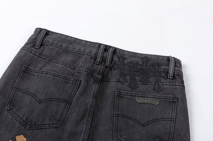 CHROME HEARTS BROWN CROSS PATCH JEANS BLACK - Vanté®