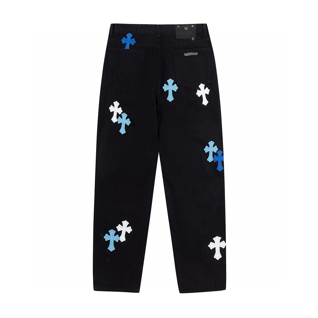 CHROME HEARTS BLUE CROSS PATCH JEANS BLACK - Vanté®