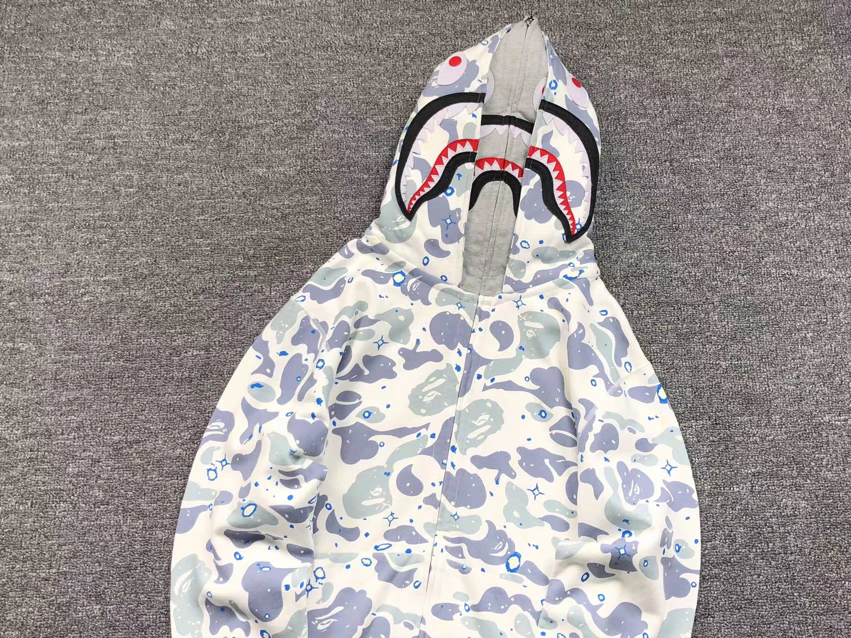 BAPE SPACE CAMO DOUBLE SHARK FULL ZIP HOODIE WHITE - Vanté®