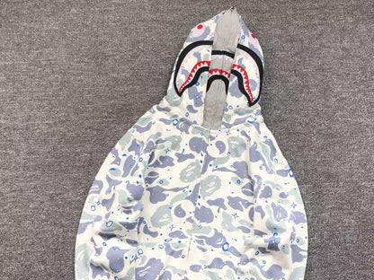 BAPE SPACE CAMO DOUBLE SHARK FULL ZIP HOODIE WHITE - Vanté®