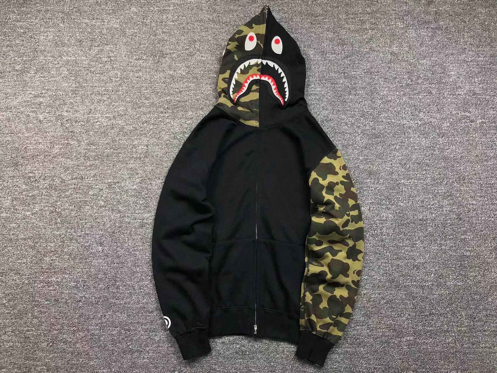 BAPE GREEN CAMO FULL ZIP HOODIE BLACK - Vanté®