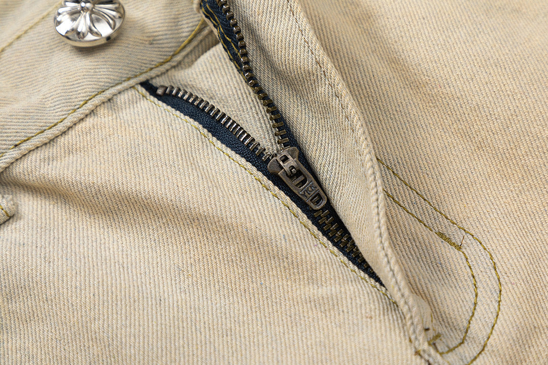 CHROME HEARTS ORANGE BROWN CROSS PATCH JEANS BEIGE - Vanté®