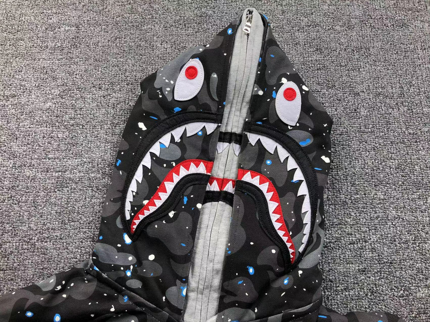 BAPE SPACE CAMO DOUBLE SHARK FULL ZIP HOODIE BLACK - Vanté®