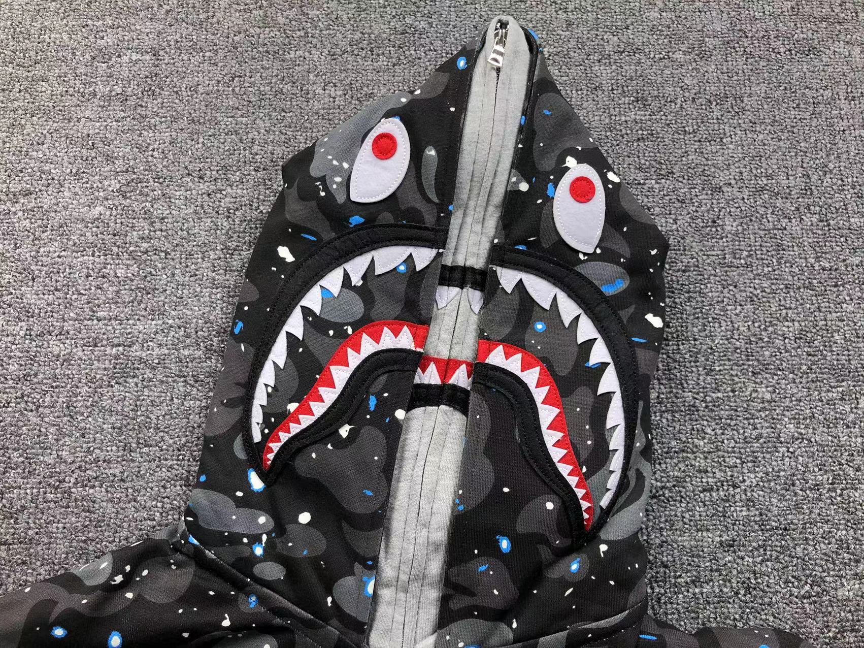 BAPE SPACE CAMO DOUBLE SHARK FULL ZIP HOODIE BLACK - Vanté®