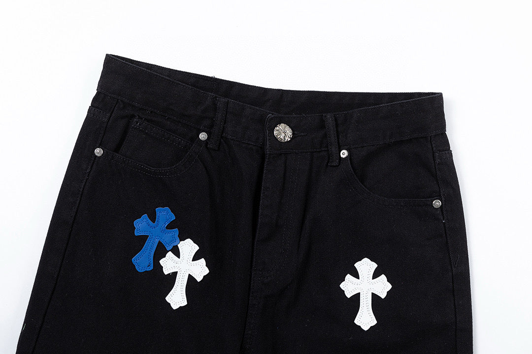 CHROME HEARTS BLUE CROSS PATCH JEANS BLACK - Vanté®