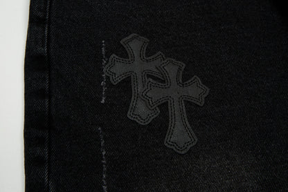 CHROME HEARTS BLACK CROSS PATCH JORTS BLACK - Vanté®