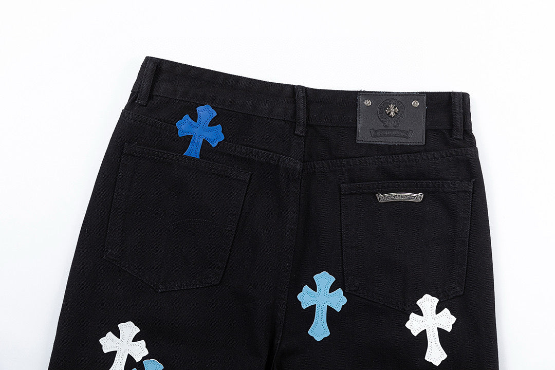CHROME HEARTS BLUE CROSS PATCH JEANS BLACK - Vanté®