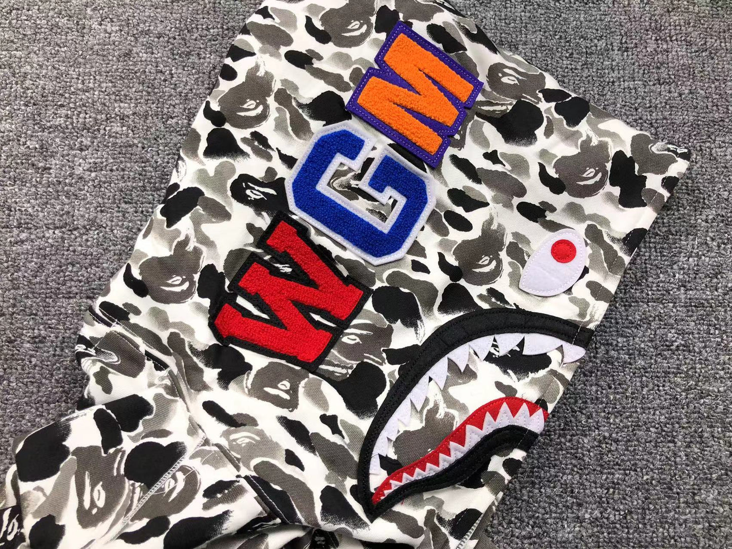 BAPE ABC CAMO SHARK FULL ZIP HOODIE GREY - Vanté®