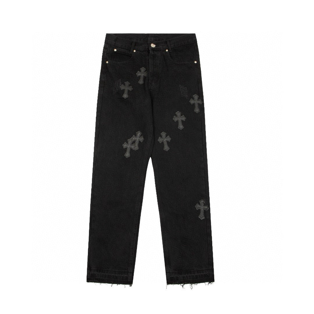 CHROME HEARTS BLACK CROSS PATCH JEANS BLACK - Vanté®