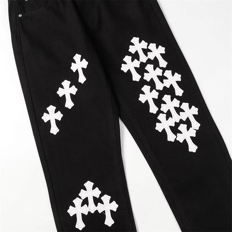 CHROME HEARTS WHITE YELLOW CROSS PATCH JEANS BLACK - Vanté®