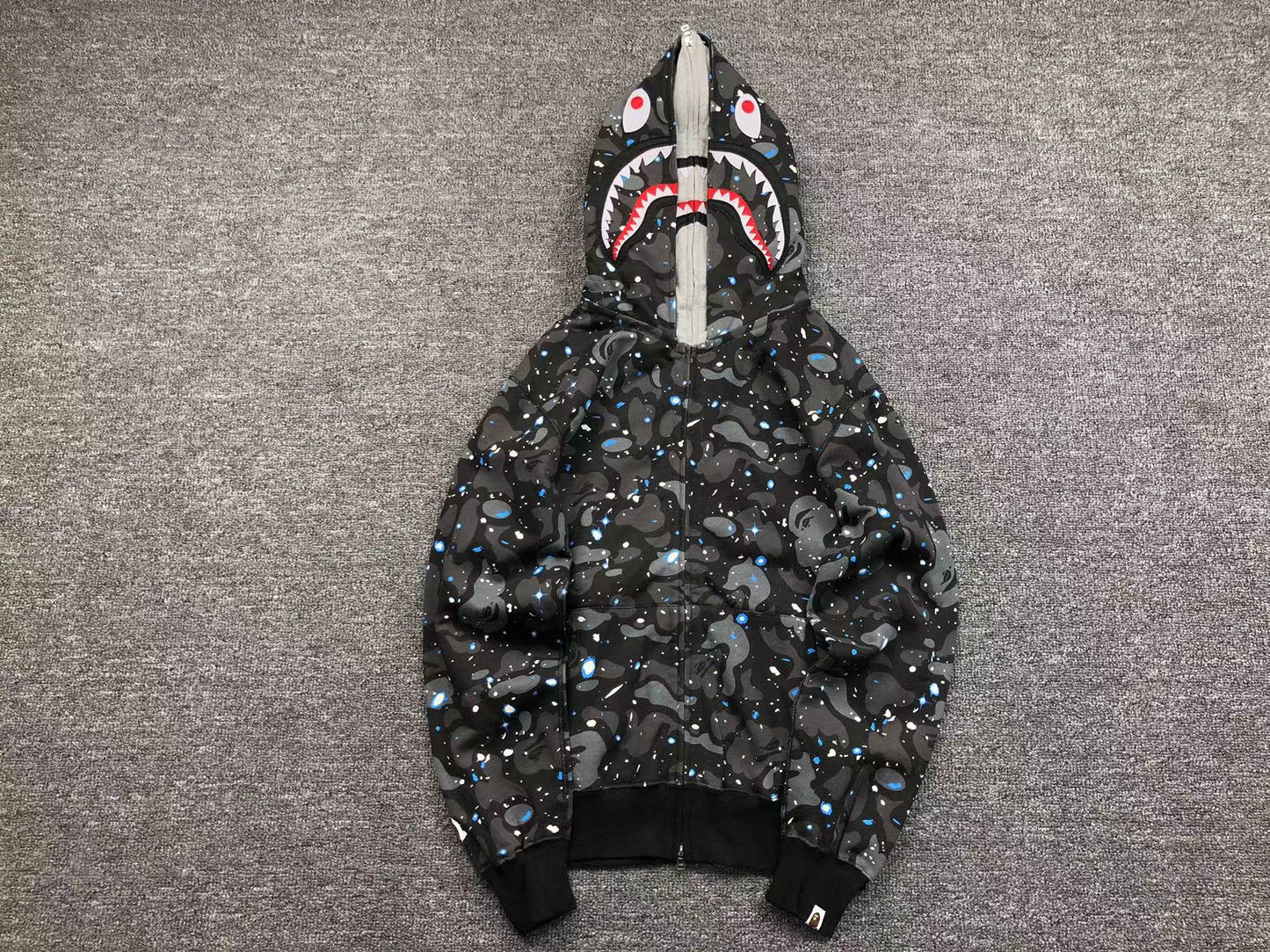BAPE SPACE CAMO DOUBLE SHARK FULL ZIP HOODIE BLACK - Vanté®