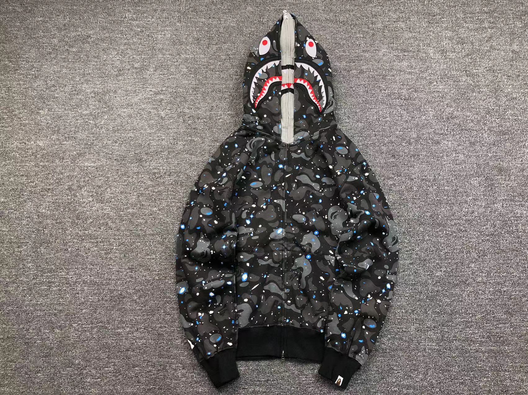 BAPE SPACE CAMO DOUBLE SHARK FULL ZIP HOODIE BLACK - Vanté®