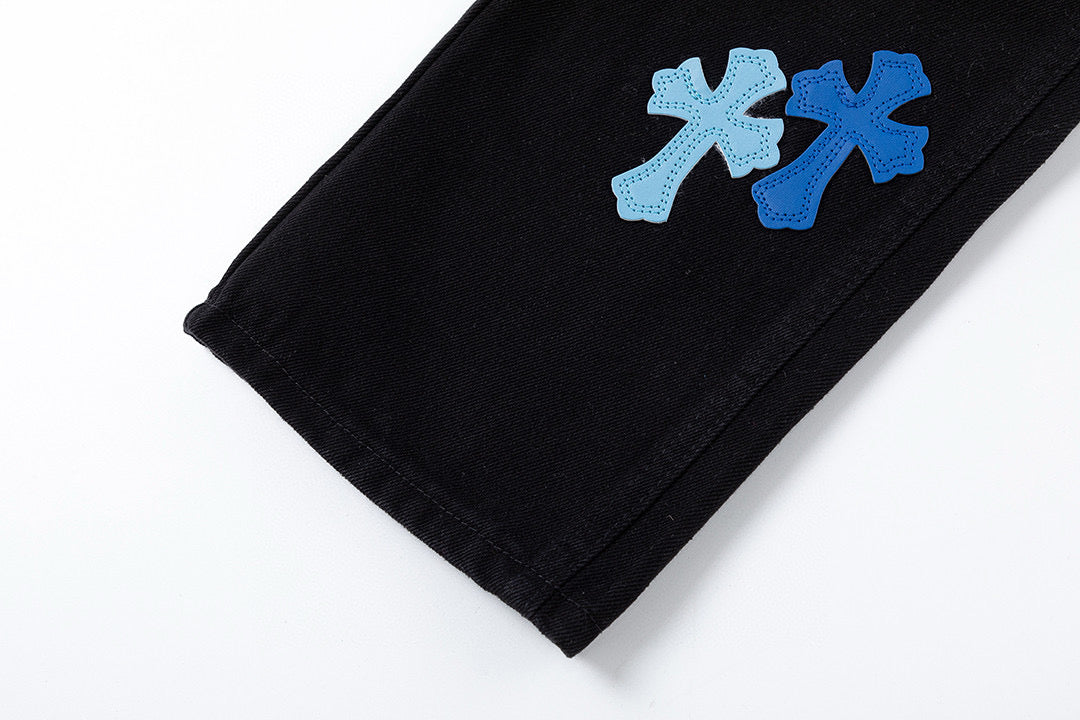 CHROME HEARTS BLUE CROSS PATCH JEANS BLACK - Vanté®