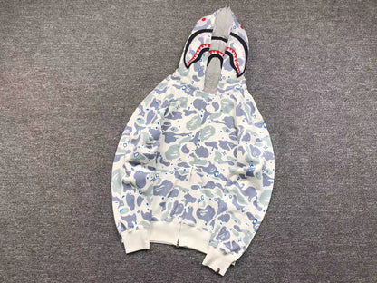 BAPE SPACE CAMO DOUBLE SHARK FULL ZIP HOODIE WHITE - Vanté®
