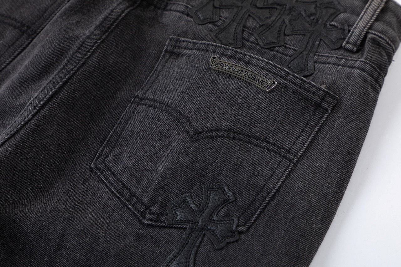 CHROME HEARTS BROWN CROSS PATCH JEANS BLACK - Vanté®