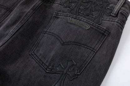 CHROME HEARTS BROWN CROSS PATCH JEANS BLACK - Vanté®