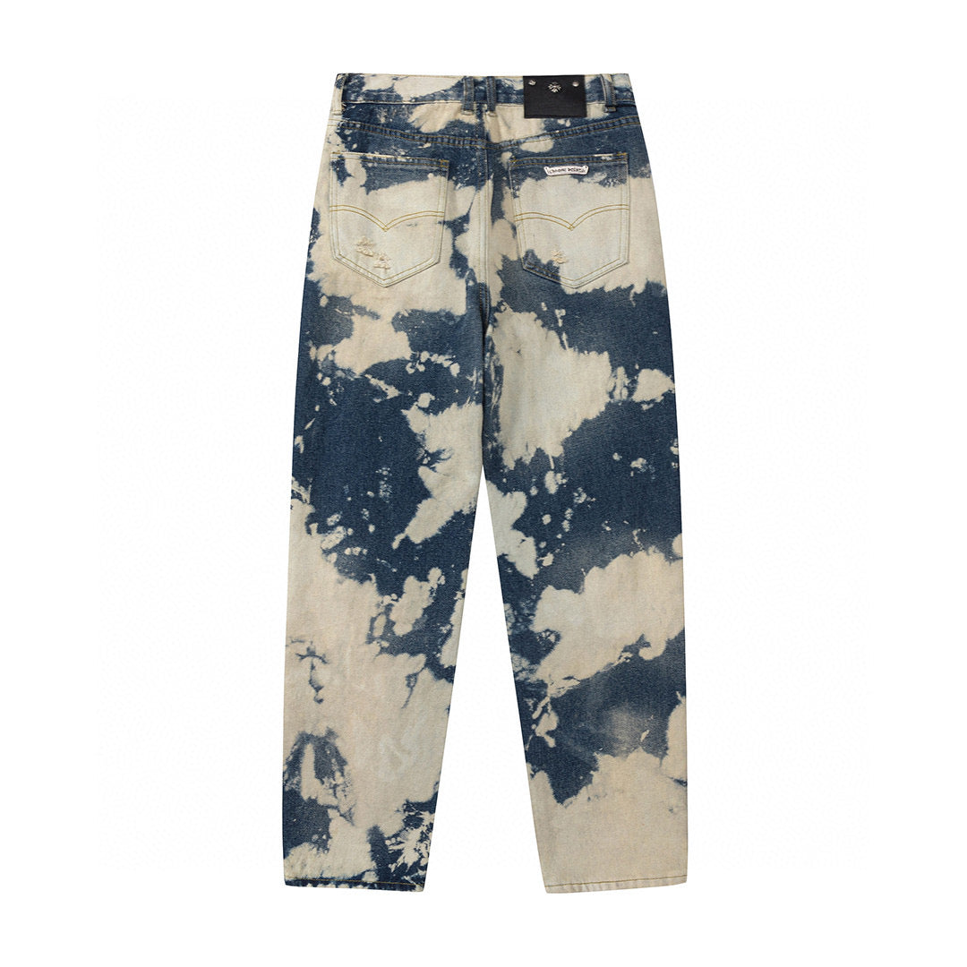 CHROME HEARTS TIE DYE WHITE ORANGE CROSS PATCH JEANS - Vanté®