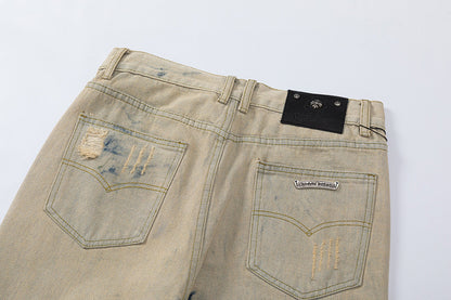 CHROME HEARTS ORANGE BROWN CROSS PATCH JEANS BEIGE - Vanté®