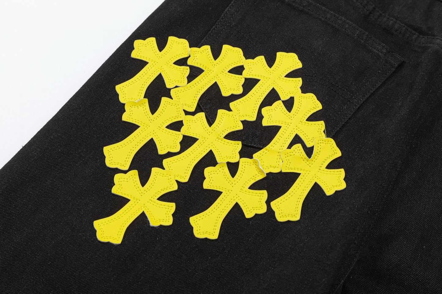 CHROME HEARTS YELLOW CROSS PATCH JEANS BLACK - Vanté®