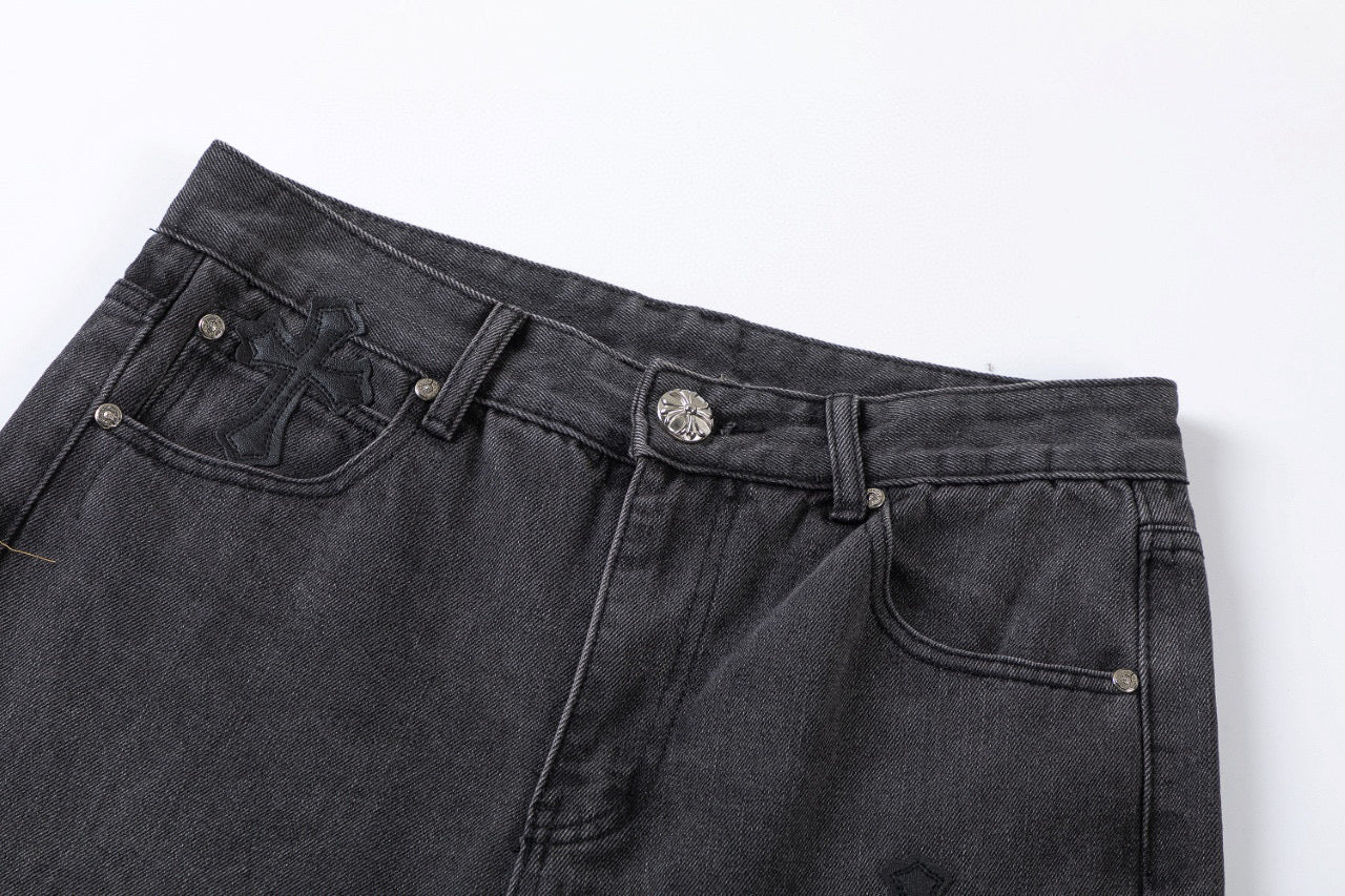 CHROME HEARTS BROWN CROSS PATCH JEANS BLACK - Vanté®