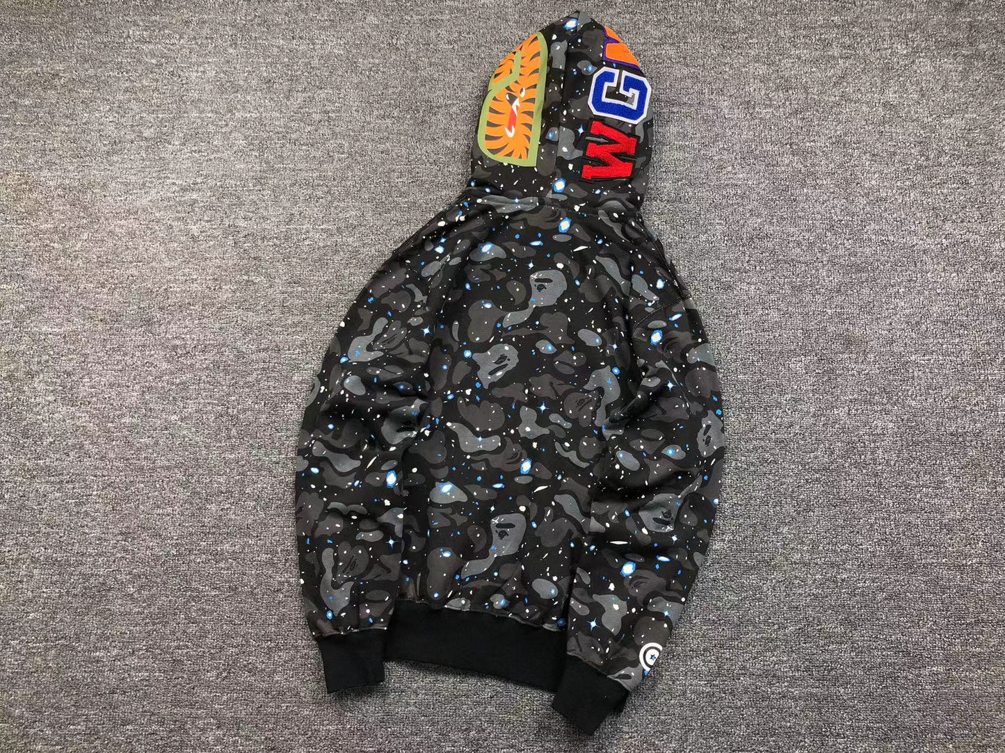 BAPE SPACE CAMO DOUBLE SHARK FULL ZIP HOODIE BLACK - Vanté®