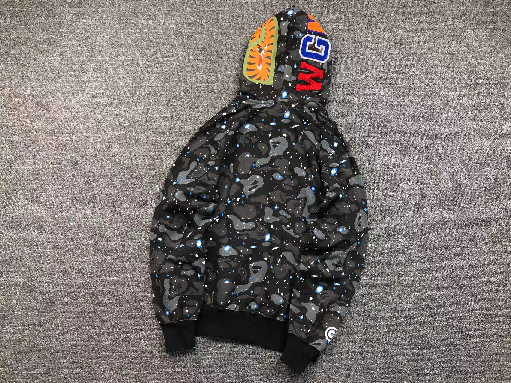 BAPE SPACE CAMO DOUBLE SHARK FULL ZIP HOODIE BLACK - Vanté®