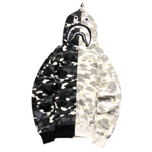 BAPE CITY CAMO HALF SHARK FULL ZIP HOODIE WHITE/BLACK - Vanté®