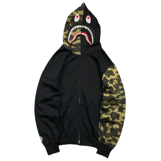 BAPE GREEN CAMO FULL ZIP HOODIE BLACK - Vanté®