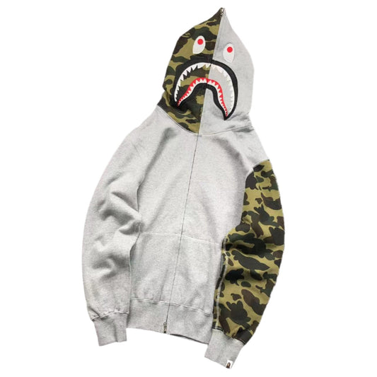 BAPE GREEN CAMO FULL ZIP HOODIE GREY - Vanté®