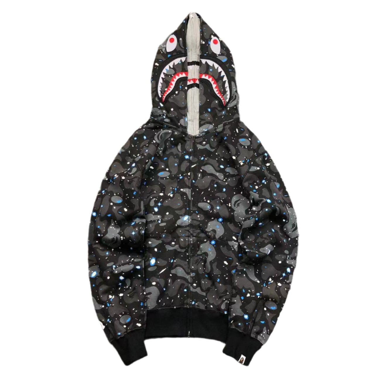 BAPE SPACE CAMO DOUBLE SHARK FULL ZIP HOODIE BLACK - Vanté®
