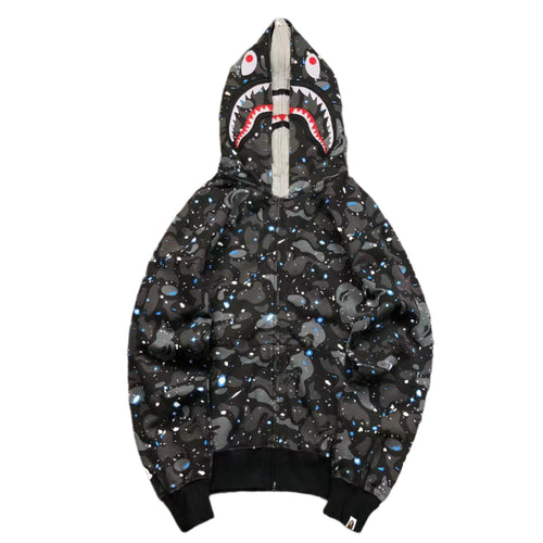 BAPE SPACE CAMO DOUBLE SHARK FULL ZIP HOODIE BLACK - Vanté®