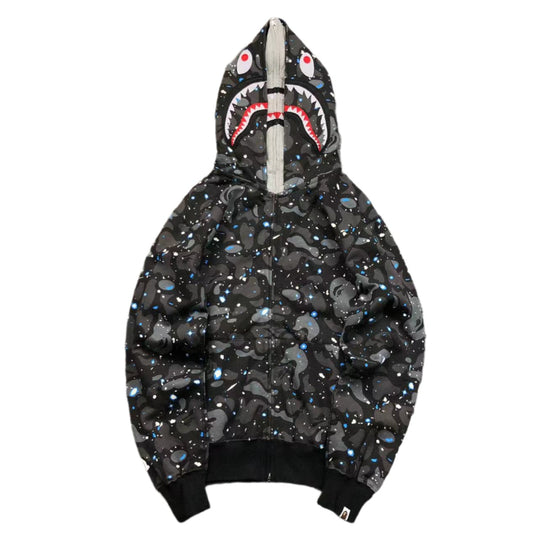 BAPE SPACE CAMO DOUBLE SHARK FULL ZIP HOODIE BLACK - Vanté®