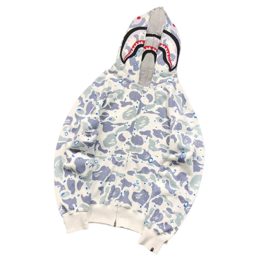 BAPE SPACE CAMO DOUBLE SHARK FULL ZIP HOODIE WHITE - Vanté®